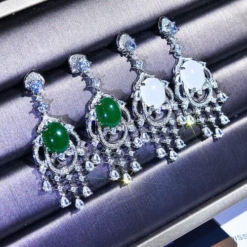QTT 925 Sterling Silver Women Earrings Retro Pendant Tassel Earring Vintage Crystal Silver Long Earring Dangle Party Jewelry