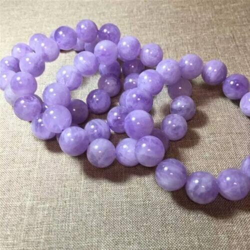 AAA Genuine 14mm Natural Lavender Quartz Crystal Round Bead Bracelet For Women Femme Stretch Charm Bracelet