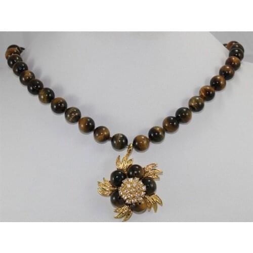Ladys finest accessory! wonderful tiger eye+ 18KGP flower pendant necklace