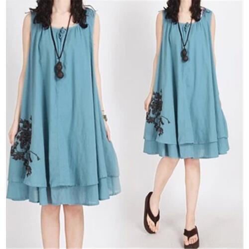 2018 New Summer Vintage Embroidery Tank Dress Big Size Cotton and Linen Dress Midi Long Sleeveless Loose Dress Vestidos Robe 407