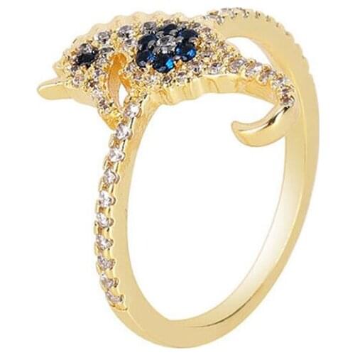 High Quality 925 Sterling Silver Gold Color Full Zircon Blue Stone Hippocampus Rings For Women Fashion Jewelry(DJ1503)