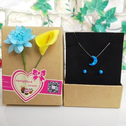 1 set Free Shipping 925 silver synthetic opal dark Blue moon necklace &4mm round bead Earring opal jewelry with high quality