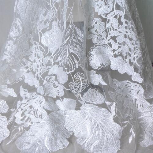 1 Yard Ivory Embroidery Flower Tulle Lace Fabric For Mermaid Dress, Bridal Veil, Backdrop, Costume Design