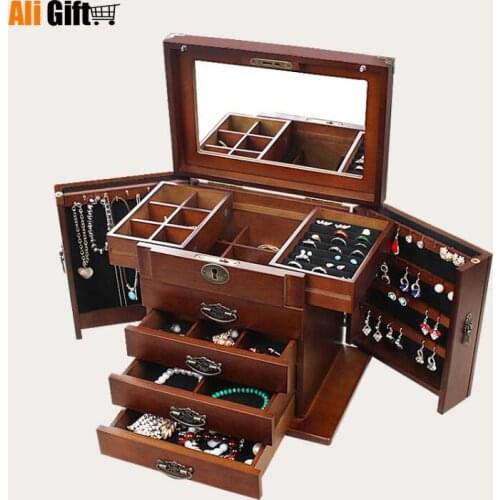 2021 European Retro Jewelry Box with Lock Real Wooden Princess Collection Box Wedding Gift Box Storage Box Gift Makeup Wedding