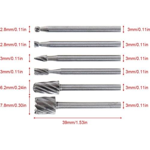 6pcs High Speed Steel Carpentry Trumpet Rotary Burrs Metalworking Rotary Files Set with 3mm Shank Diameter for Electric Grinding