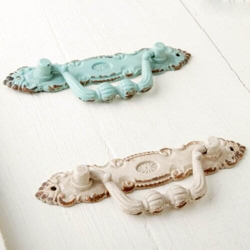 American Antique Double Hole Handle European Pastoral Hanging Ring Mediterranean Retro Furniture Cabinet Drawer Handle