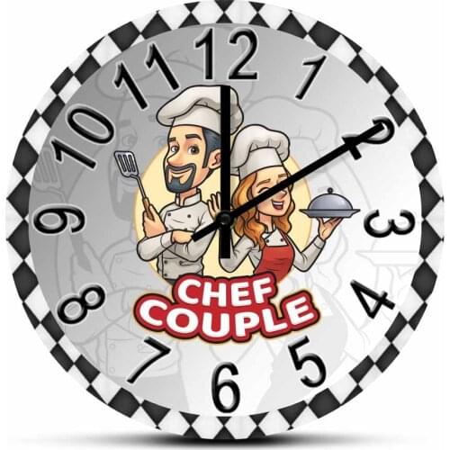 Chef Couple Silent Non Ticking Kitchen Wall Clock For Dinning Room Husband Wife Cook Inspired Wall Watch Valentines Day gift