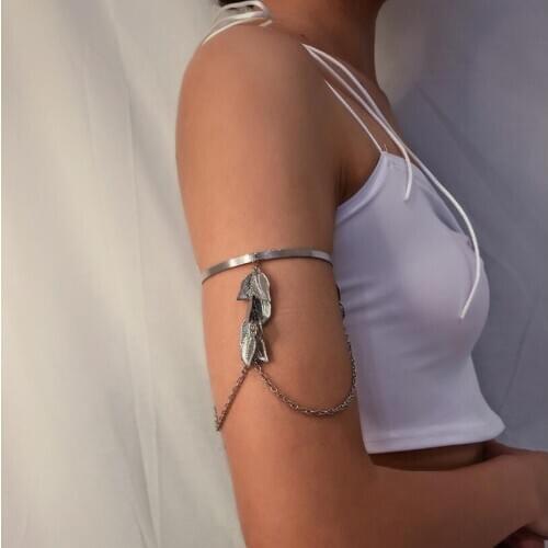 Boho Retro Leaves Upper Cuff Bangle Armband Arm Slave Chain Bracelet Jewelry