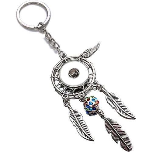 Luwellever Natural Opal Stone Dreamcatcher Keyring Fashion Boho Jewelry Feather 18mm Snap Button Keychain For Women Men