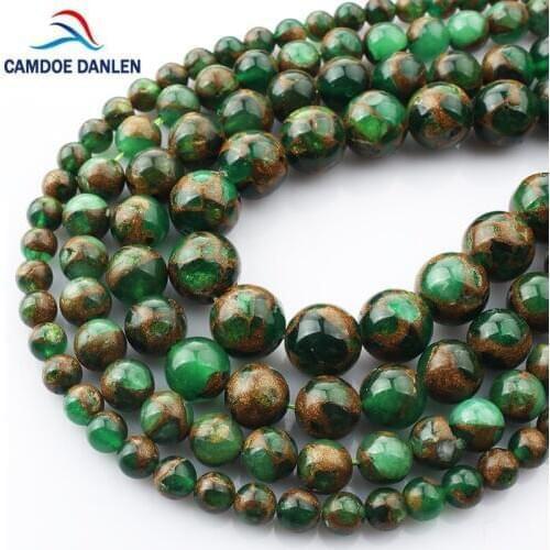 Natural Stone Round Green Multi-Color Cloisonne Beads 6 8 10 12mm DIY Charm Bracelet Necklace Beads For Jewelry Making Accessor