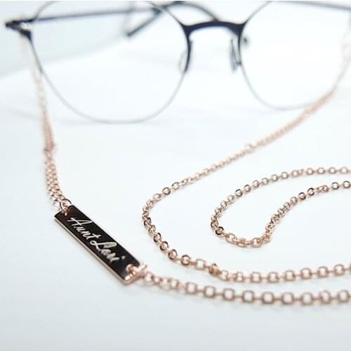 Custom Personalized Stainless Steel Gold Name Glasses Chain Customized Engraved Letter Bar Necklaces for Women Fashion Jewelry