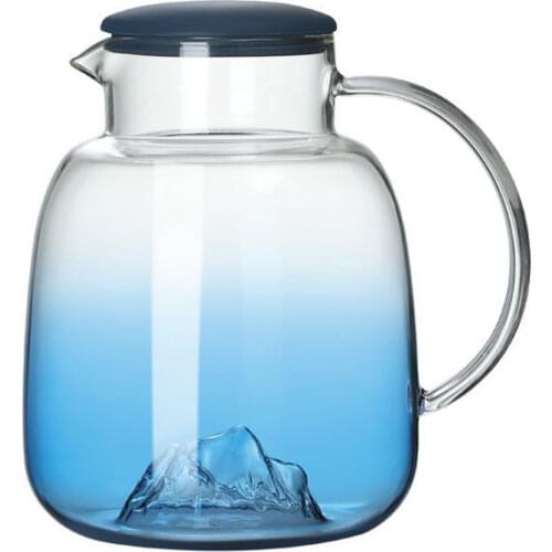 Large-capacity Cold Water Kettle Bottle Blue Heat-resistant Glass Teapot Flower Bottle Drinkware For Tea Juice 1.8L Hot Water