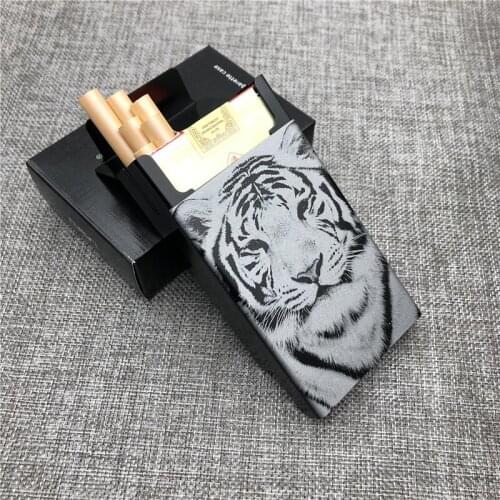 Customizd Tiger Beast Totem Cigarette Case Boxes Ultra Thin Aluminium Alloy Slide Cigarette Box Laser Engraved Forever