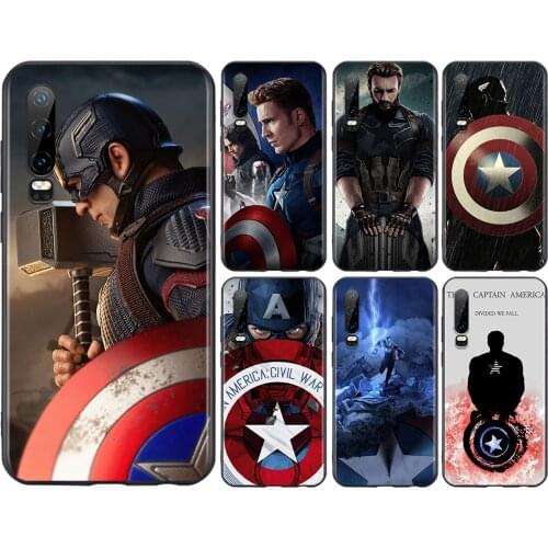 Marvel Captain America For Huawei P50 P40 P30 P20 P10 P9 P8 Lite E Pro Plus Lite Mini 2019 2017 Black Soft Phone Case