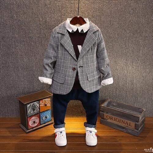 Kids Blazer for Boys 2019 Spring Toddler Baby Casual Plaid Kids Suit Jacket 2 3 4 5 6 Years Boys Brazer for Boy Wedding Clothes