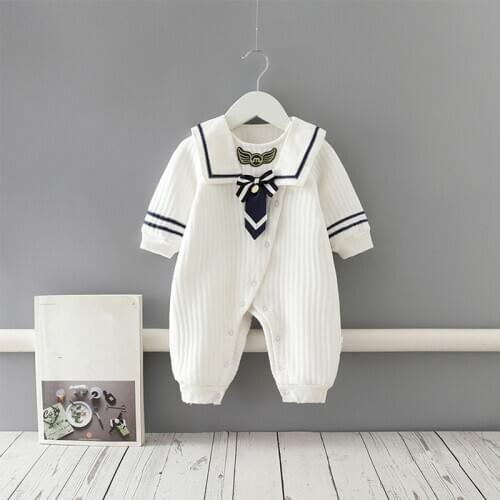 Autumn Kids Rompers Preppy Style Boy Girl Warm Soft Outerwear Thicken Cotton Newborn Infant Baby Clothes 0-2Y
