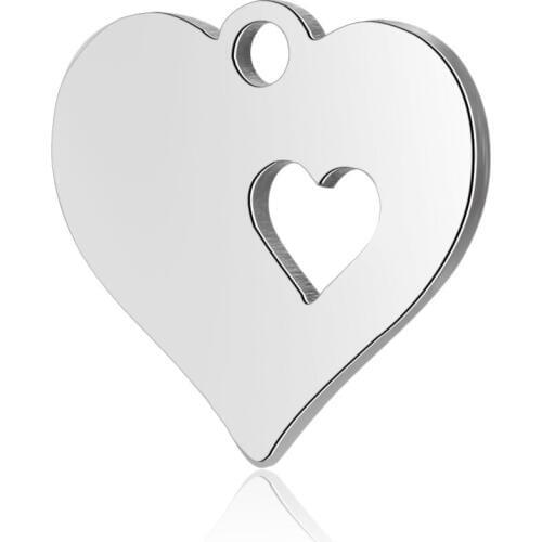 Fnixtar 50pcs/lot Stainless Steel Mirror Polished Double Heart Hollow Mini Charms PendantS For Women Jewelry 12.5mm DIY Charms