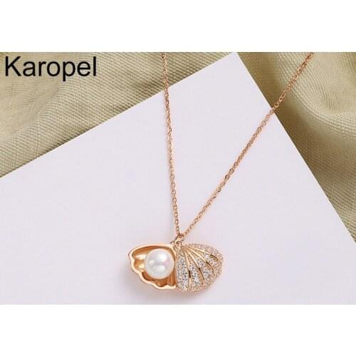 Karopel Shell Imitation Pearl Pendant Necklace with Sweets for Women Girl Party Fashion Jewelry Choker Major Accessories
