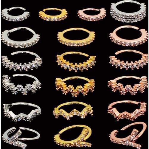 1PC Round Gem Bendable Zircon Ring Bendable Seamless Nose Ring Surgical Steel Crystal Ear Trague Cartilage Earring Piercing 1mm