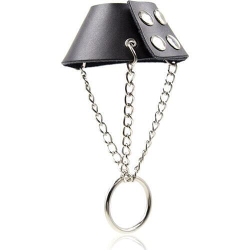 Cock Ring Leather Restraint Penis Sleeve+ Metal Cock Ring Adult Sex Toys For Men Sex Product Cock Cage Chastity Belt Male Device