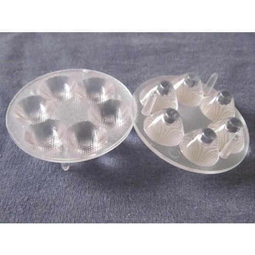 LJPU-50 High quality LED Optical Lens 6P, PMMA materials, Lens size: 50X12.5mm, 15 degree, Bead surface, With base feet