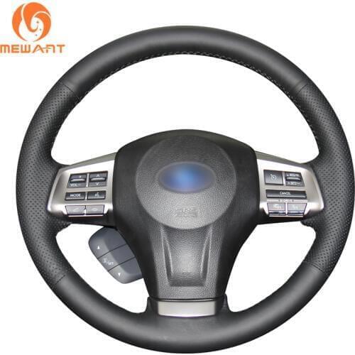 MEWANT Black Genuine Leather Steering Wheel Cover for Subaru Forester 2013-2016 Legacy 2012-2014 Outback 2012-2014 XV