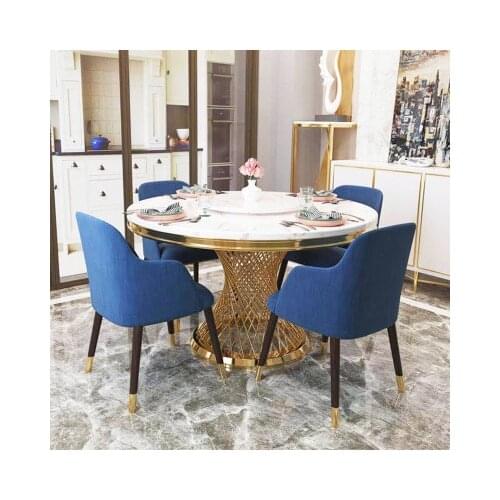 Chinese modern style dining table set dining table set marble top metal multi table with comfortable chairs for best service