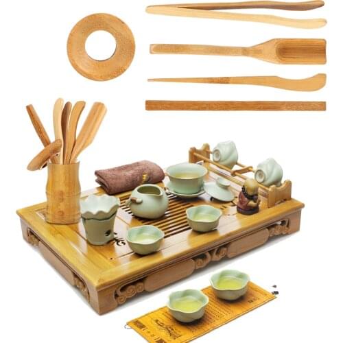 5 pieces/set Tea Ceremony Utensils Set Bamboo Teaspoons Needle Tweezer Clip Strainer Tong Tube Set Wooden Teaware