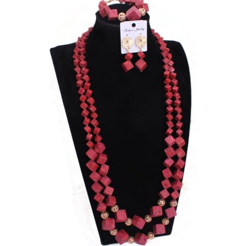 Dudo Jewelry Big Coral Beads African Jewelry Set 3 Layers Bracelet Earrings And Necklace Set 2019 Costume Jewelry Free Shipping