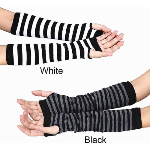 2021 New Women Winter Striped Wrist Arm Hand Warmer Knitted Mitten Arm Warmers Cotton Gloves Long Fingerless Gloves