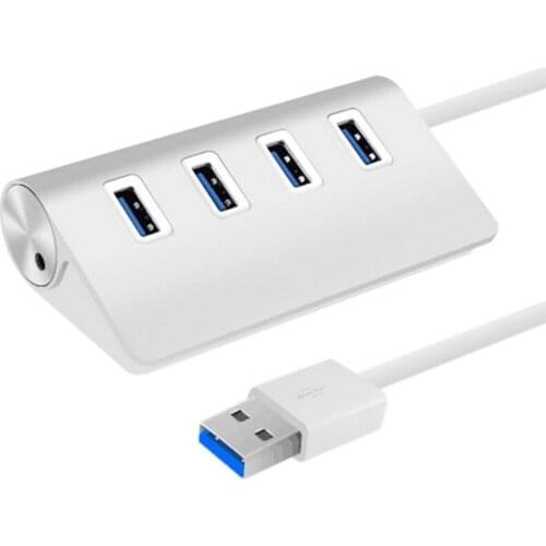 Powered USB3.0 Hub Portable 4-Port Metal Shell Data Hub, Suitable for Windows/Mac Operating System