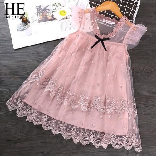 HE Hello Enjoy Girls Dresses 2020 New Summer Mesh Girls Clothes Pink Applique Princess Dress Children Baby Girl Clothes Casual