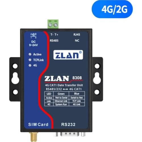 Serial Port RS232 RS485 To 4G LTE 2G GSM GPRS Server Converter ZLAN8308 IOT Device CAT1 DTU Support Modbus MQTT Replace ZLAN8100