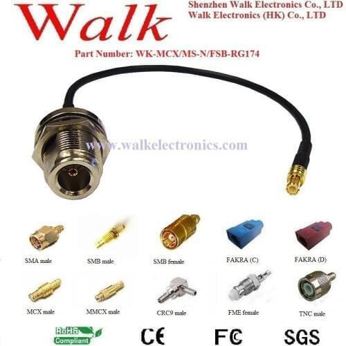 RF cable assembly / Jumper cable / Pigtails: MCX male straight to N female straight bulkhead with RG174 cable
