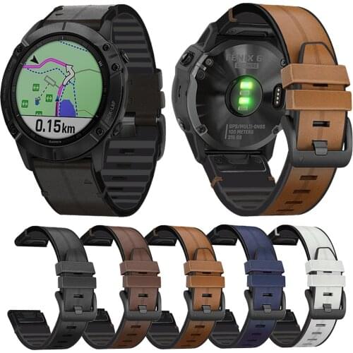 22mm Silicone & Leather Band Strap For Garmin Fenix 5 5 Plus/Fenix 6 6 Pro Quick Release Watchband For Garmin Forerunner 935 945