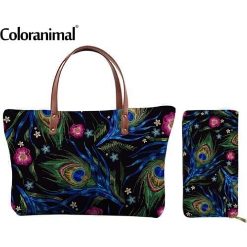 Coloranimal Luxury Pretty Peacock Feather Print Handbags for Ladies Brand Design Women Crossbody Bags&Wallet Tote Shoulder Bags