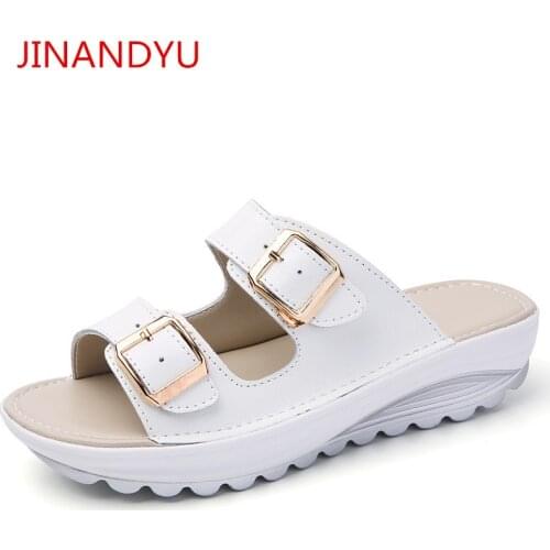 Genuine Leather Female Shoes Platform Slippers Women Summer Outdoor Thick Sole Casuales Beach Shoes Comfort Sandalis Plataforma
