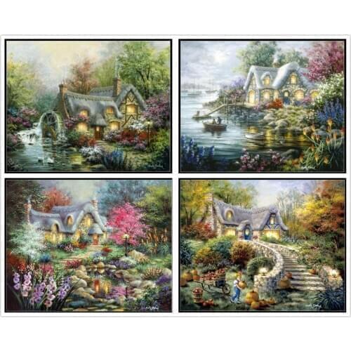 Counted Cross Stitch Kits Needlework Embroidery - Crafts 14 ct Aida DMC Color DIY Arts Handmade Home Decor - Country Cottage