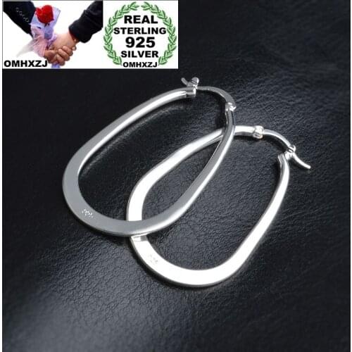 OMHXZJ Wholesale Personality Fashion OL Woman Girl Party Wedding Silver U Shape Flatten 925 Sterling Silver Hoop Earrings YE434