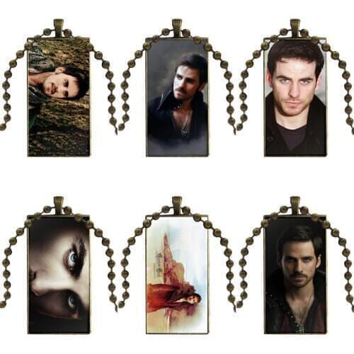 Glass Pendant Necklace Handmade Half Pendant Rectangle Necklace For Women Handsome Captain Hook Once Upon A Time