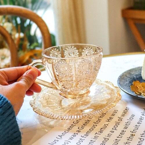 Vintage Coffee Cup and Saucer Product Latte Cup Glass Tea Cup Set Reuseable European Coffee Cup Set Gobelets Et Verres Drinkware