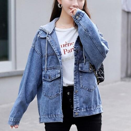 #3360 Denim Jacket Women Embroidery Letters Loose Blue Jeans Jacket Women Denim Coat Batwing Sleeved Harajuku Spring Autumn 2021