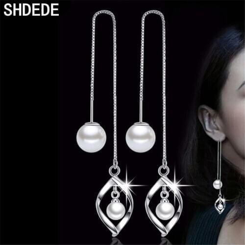 SHDEDE 925 Silver Trend Long Drop Earrings Female Wedding Pendant Dangle Earrings Fashion Korean Jewelry Gifts -WH115
