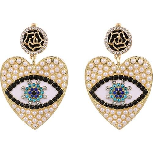 ZHINI New Fashion Charming Imitation Pearls Heart Dangle Earrings for Women Boho Simple Zircon Crystal Big Earring Party Jewelry