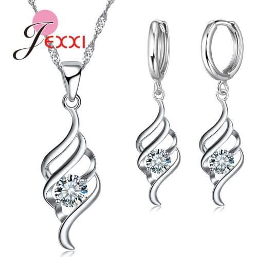 Classic Pendant Nekclace AAA Cubic Zirconia Hoop Earrings For Women 925 Sterling Silver Wedding Jewelry Sets Femme