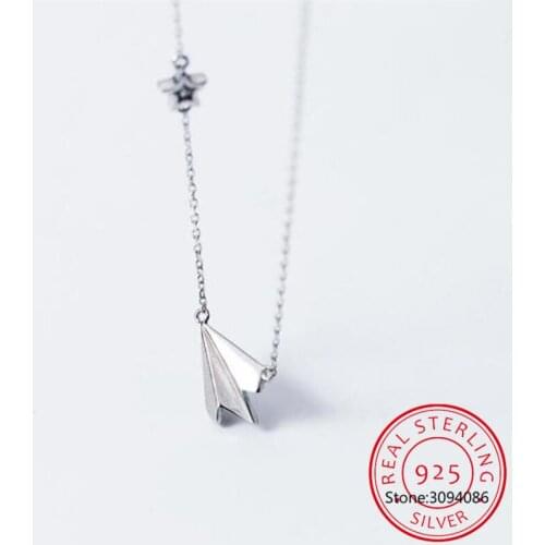 Authentic 925 Sterling Silver Fashion Paper Plane Twinkling CZ Pendant Short Necklace For Women Silver 925 Jewelry DA805