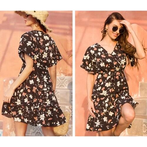 2021 Spring Summer Vintage Party Dress V Neck Elegant Sexy Dress Boho Beach Female Floral Print Dresses For Women Clothes