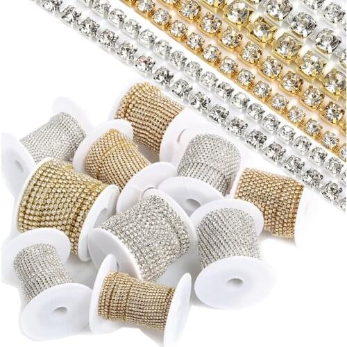 1M 10M Gold Silver Glass Crystal Rhinestone Cup Chain Glue-on Strass Nail Chain Sew-On Rhinestones for Clothes DIY Accessories