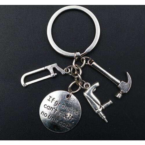 1pc Creative If Grandpa Can not Fix It No One Can Charm Hand Saw & Claw Hammer &Electric Drill Keychain DIY Metal Key
