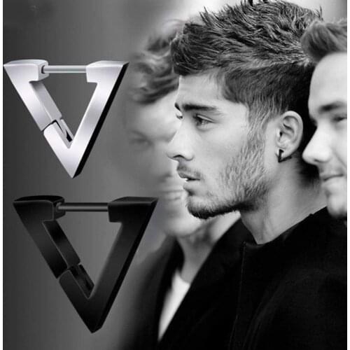 1 PC Personality Simple Male Earrings Black Geometric Triangle Earrings